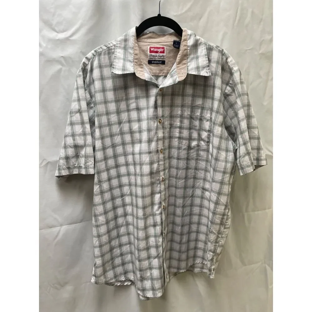 Wrangler Men's‎ Wrinkle Resistant Short Sleeve Western Shirt Green Tan Plaid